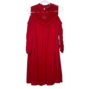 NWT Luxology Red Lace Cold Shoulder High Neck Mini Dress Women's Size XL